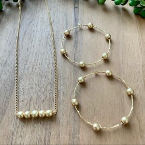 Necklace and Earrings Set - Gold Bead Hoops and Matching Necklace